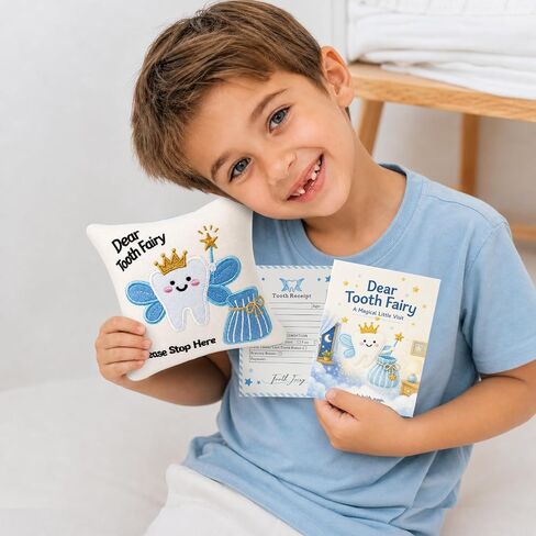 Tooth Fairy Pillow with Tooth Fairy Book Receipts Set for Boys Girls | Tooth Fairy Kit for Kids,Tooth Keepsake Gifts in Saudi Arabia
