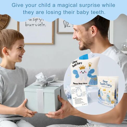 Tooth Fairy Pillow with Tooth Fairy Book Receipts Set for Boys Girls | Tooth Fairy Kit for Kids,Tooth Keepsake Gifts in Saudi Arabia