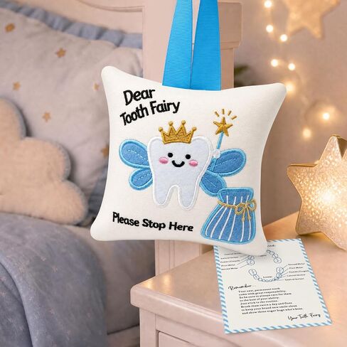 Tooth Fairy Pillow with Tooth Fairy Book Receipts Set for Boys Girls | Tooth Fairy Kit for Kids,Tooth Keepsake Gifts in Saudi Arabia