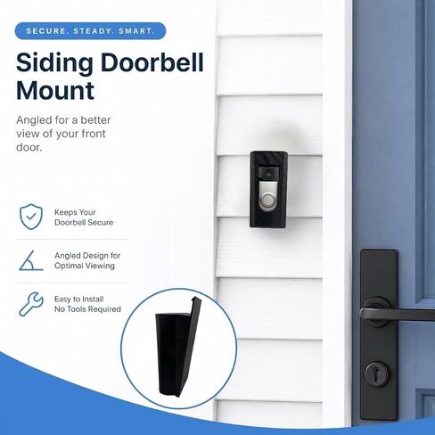 No-Drill Ring Doorbell Mount for Vinyl Siding | Compatible with Ring Video Doorbell 1, 2, 3, 4 & Battery Models | Damage-Free Siding Clip Mount | Easy Installation | Apartment & HOA Friendly in Kuwait