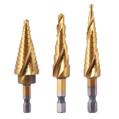 Step Drill Bits, 3PCS (30 Sizes) Spiral Grooved for Faster Drilling with Automatic Center Punch, Double Cutting Blades, High-Speed Steel, Multiple Hole Stepped Up Bits for DIY Lovers with Case in Saudi Arabia