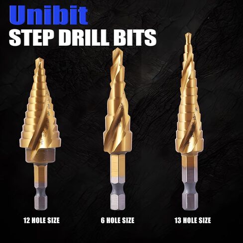 Step Drill Bits, 3PCS (30 Sizes) Spiral Grooved for Faster Drilling with Automatic Center Punch, Double Cutting Blades, High-Speed Steel, Multiple Hole Stepped Up Bits for DIY Lovers with Case in Saudi Arabia