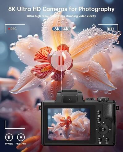 8K Digital Camera, 88MP Autofocus Cameras for Photography with Dual Lens | WiFi Vlogging Camera with 16X Digital Zoom,32GB TF Card,Lens Hood,Touch Screen,2 Batteries,Charging Stand in Saudi Arabia