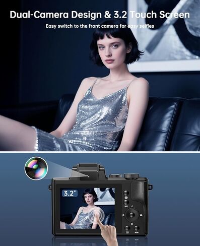 8K Digital Camera, 88MP Autofocus Cameras for Photography with Dual Lens | WiFi Vlogging Camera with 16X Digital Zoom,32GB TF Card,Lens Hood,Touch Screen,2 Batteries,Charging Stand in Saudi Arabia