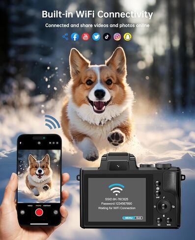 8K Digital Camera, 88MP Autofocus Cameras for Photography with Dual Lens | WiFi Vlogging Camera with 16X Digital Zoom,32GB TF Card,Lens Hood,Touch Screen,2 Batteries,Charging Stand in Saudi Arabia