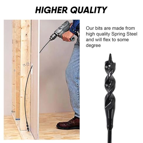 HANSHAN Flexible Drill Bit for Wire Pulling,9/16x36 in Flex Auger Drill Bit | Black Steel Shaft, Auger Head, Fish-Eye Hole & 3-Flat Shank for Pulling Wires in Walls and Studs in Saudi Arabia