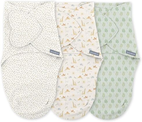 SwaddleMe by Ingenuity Monogram Collection Baby Swaddle, 100% Cotton, Improves Sleep & Calms Startle Reflex, 0-3 Months, Pocket Fold Design for Easy Changes, 1.0 TOG, 3-Pack - Safari Swaddle in Saudi Arabia