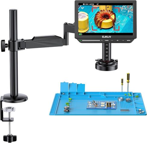Elikliv Autofocus 4K HDMI Digital Microscope, 10.1" EM4K-AF Flex Arm Scope | Ring Lights Soldering Microscope, 2000x IPS 52MP Watchmaking Magnifier, Whole Coin View for Coin Collectors, Repair Mat, 16G in Saudi Arabia