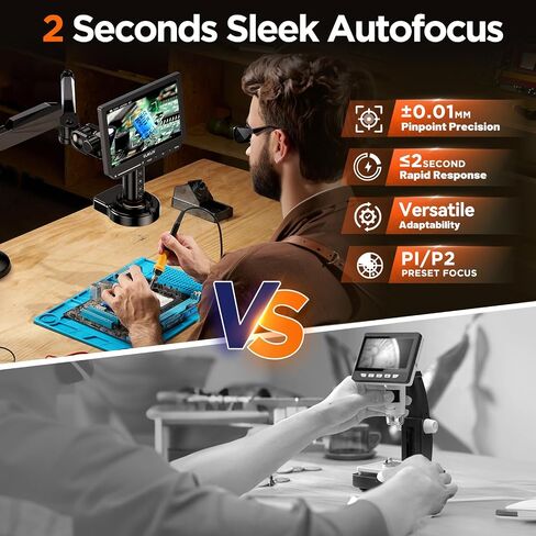 Elikliv Autofocus 4K HDMI Digital Microscope, 10.1" EM4K-AF Flex Arm Scope | Ring Lights Soldering Microscope, 2000x IPS 52MP Watchmaking Magnifier, Whole Coin View for Coin Collectors, Repair Mat, 16G in Saudi Arabia