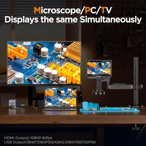 Elikliv Autofocus 4K HDMI Digital Microscope, 10.1" EM4K-AF Flex Arm Scope | Ring Lights Soldering Microscope, 2000x IPS 52MP Watchmaking Magnifier, Whole Coin View for Coin Collectors, Repair Mat, 16G in Saudi Arabia