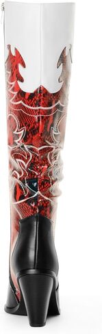ANN CREEK Cowgirl Boots Side Zipper Womens Cowboy Boots Knee High Embroidery Woman Western Tall Pointed Toe Chunky Heel Two Tones Contrast Ladies Black Red US9.5 in Saudi Arabia
