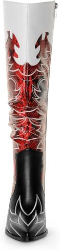 ANN CREEK Cowgirl Boots Side Zipper Womens Cowboy Boots Knee High Embroidery Woman Western Tall Pointed Toe Chunky Heel Two Tones Contrast Ladies Black Red US9.5 in Saudi Arabia