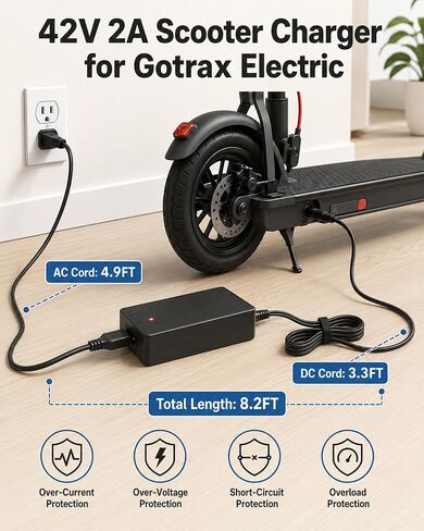 42V 2A Electric Scooter Charger for GOTRAX EBE1, EBE2, Alpha XL, Emerge, Hiboy S2 Pro, Jetson Bolt/Bolt Pro/Adventure/Metro/Journey/LX10/ J5/J8 Bikes in Kuwait