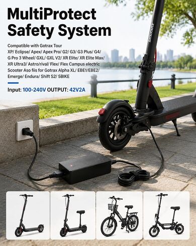 42V 2A Electric Scooter Charger for GOTRAX EBE1, EBE2, Alpha XL, Emerge, Hiboy S2 Pro, Jetson Bolt/Bolt Pro/Adventure/Metro/Journey/LX10/ J5/J8 Bikes in Kuwait