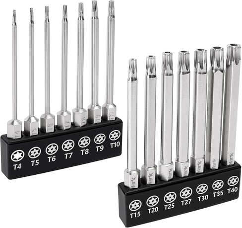 MulWark 14PC Security Torx Bit Set 3" Long Tamper Proof Star Screwdriver Bit Set 1/4" Hex Shank S2 Steel T4 - T40 Magnetic Impact Driver Drill Bits in Saudi Arabia