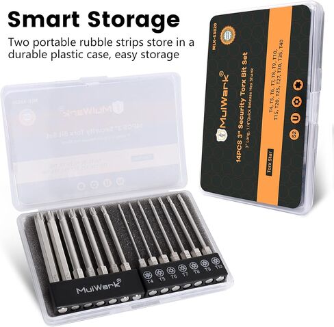 MulWark 14PC Security Torx Bit Set 3" Long Tamper Proof Star Screwdriver Bit Set 1/4" Hex Shank S2 Steel T4 - T40 Magnetic Impact Driver Drill Bits in Saudi Arabia
