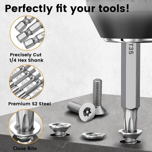 MulWark 14PC Security Torx Bit Set 3" Long Tamper Proof Star Screwdriver Bit Set 1/4" Hex Shank S2 Steel T4 - T40 Magnetic Impact Driver Drill Bits in Saudi Arabia