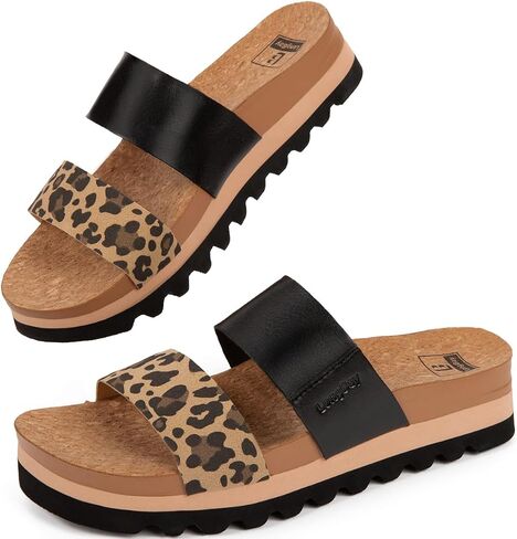 LongBay Women's Platform Slide Sandals with Arch Support Comfortable Slip On Lightweight Non Slip Sole Two Straps for Beach Vacation Leopard,US8 in Saudi Arabia