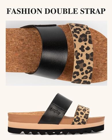 LongBay Women's Platform Slide Sandals with Arch Support Comfortable Slip On Lightweight Non Slip Sole Two Straps for Beach Vacation Leopard,US8 in Saudi Arabia