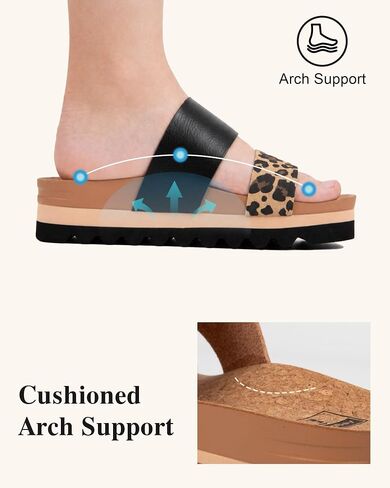 LongBay Women's Platform Slide Sandals with Arch Support Comfortable Slip On Lightweight Non Slip Sole Two Straps for Beach Vacation Leopard,US8 in Saudi Arabia