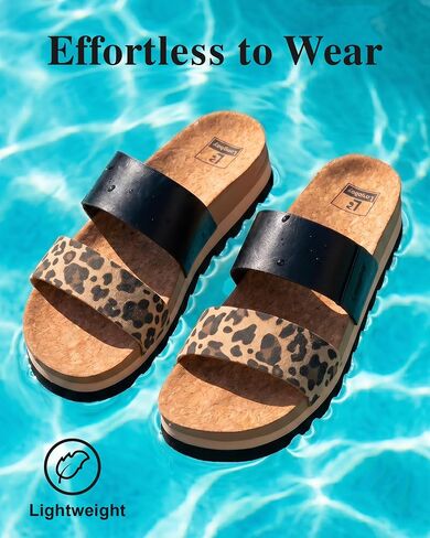 LongBay Women's Platform Slide Sandals with Arch Support Comfortable Slip On Lightweight Non Slip Sole Two Straps for Beach Vacation Leopard,US8 in Saudi Arabia