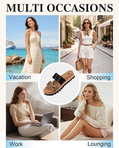 LongBay Women's Platform Slide Sandals with Arch Support Comfortable Slip On Lightweight Non Slip Sole Two Straps for Beach Vacation Leopard,US8 in Saudi Arabia