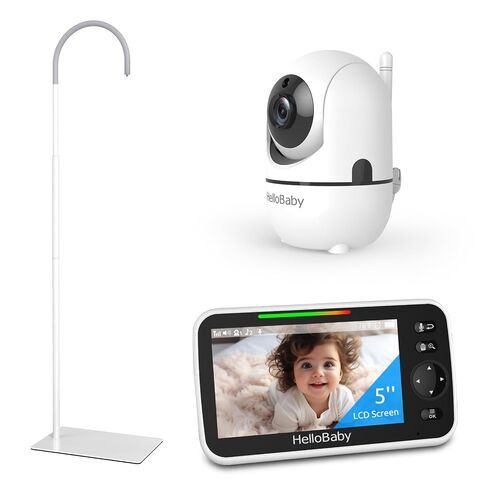 جهاز مراقبة الأطفال HelloBaby + حامل، شاشة IPS مقاس 5 بوصات وبطارية تدوم 30 ساعة، جهاز مراقبة الأطفال بدون WiFi مع كاميرا وصوت، كاميرا أطفال مع حامل أرضي، HB6550 + حامل in Kuwait