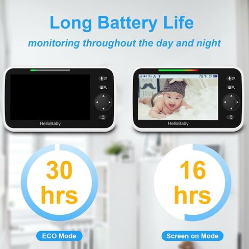 جهاز مراقبة الأطفال HelloBaby + حامل، شاشة IPS مقاس 5 بوصات وبطارية تدوم 30 ساعة، جهاز مراقبة الأطفال بدون WiFi مع كاميرا وصوت، كاميرا أطفال مع حامل أرضي، HB6550 + حامل in Kuwait