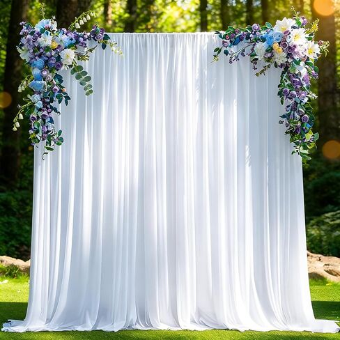 White Backdrop Curtain for Wedding, Drapes for Backdrop 10x10ft | W5xH10', 2panels, Wrinkle Free Curtain Backdrop for Birthday Baby Shower Wedding Background Photography in Kuwait