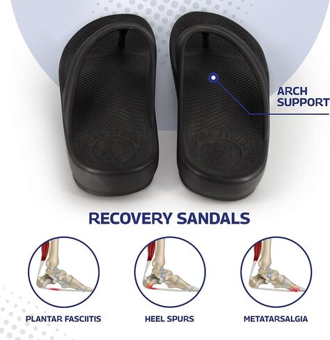 Pure Stride Therapeutic Flip Flops, Orthotic Thong Sandals for Plantar Fasciitis, Metatarsal and Heel Spurs, Feet Pain Relief and Arch Support - Black, Women’s Size 8 in Saudi Arabia