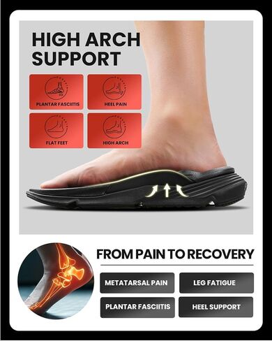 PCSsole Women's High Arch Support Orthotic Slides, Recovery Sandals | Deep Heel Cup, Metatarsal Pad & Shock Absorbing Cushion Support Flat Feet, Plantar Fasciitis & Daily Wear, Black, Size 9 in Saudi Arabia