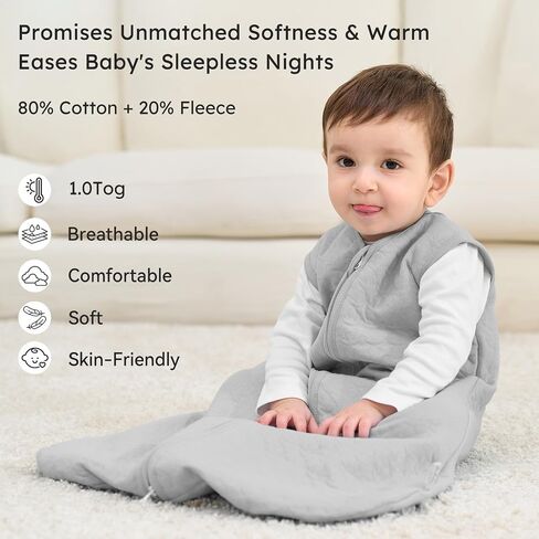 Unnivoll Baby Sleep Sack 18-24 Months 1.0 Tog Baby Wearable Blanket Cotton Sleeping Sack Quilted Baby Sleep Bag with 2-Way Zipper for Toddler Infant Grey in Saudi Arabia