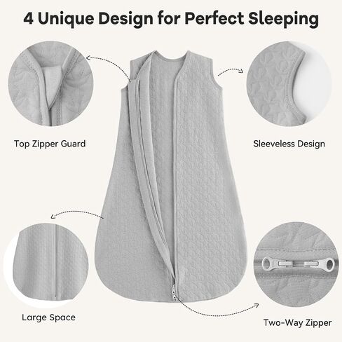 Unnivoll Baby Sleep Sack 18-24 Months 1.0 Tog Baby Wearable Blanket Cotton Sleeping Sack Quilted Baby Sleep Bag with 2-Way Zipper for Toddler Infant Grey in Saudi Arabia