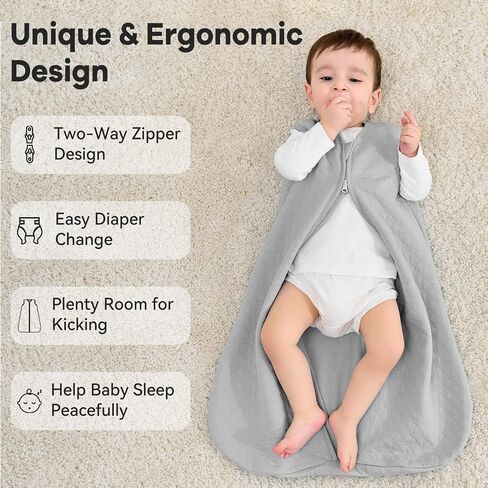 Unnivoll Baby Sleep Sack 18-24 Months 1.0 Tog Baby Wearable Blanket Cotton Sleeping Sack Quilted Baby Sleep Bag with 2-Way Zipper for Toddler Infant Grey in Saudi Arabia
