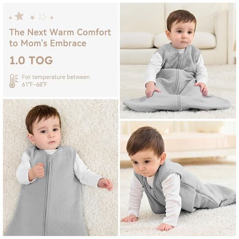 Unnivoll Baby Sleep Sack 18-24 Months 1.0 Tog Baby Wearable Blanket Cotton Sleeping Sack Quilted Baby Sleep Bag with 2-Way Zipper for Toddler Infant Grey in Saudi Arabia