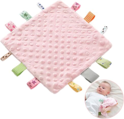 Baby Security Blanket Lovey Soft Comforter Appease Towel Sleep with Colorful Tags for Girls, Pink in Kuwait