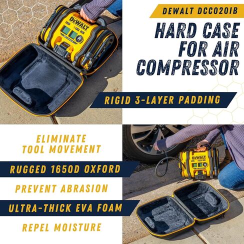 Hard Case, Protective Custom-Fit Padded Storage Bag with YKK Zippers, Form-Fitting Shell, and Wide Shoulder Strap for DEWALT DCC020IB 20V Max Air Compressor Tire Inflator (CASE ONLY) in Kuwait