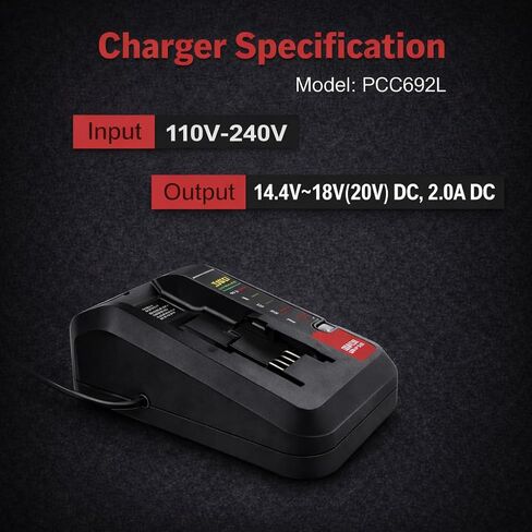 MANUFER 2PACK 3.0Ah 20V PCC680L Li-ion Battery and PCC692L Charger Replacement for Porter Cable 20V Battery Compatible with Porter Cable Battery PCC680L, PCC681L, PCC682L, PCC685L, PCC685LP, PCC699L in Kuwait