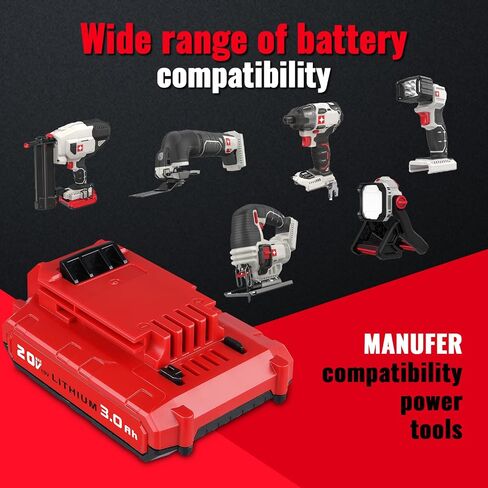 MANUFER 2PACK 3.0Ah 20V PCC680L Li-ion Battery and PCC692L Charger Replacement for Porter Cable 20V Battery Compatible with Porter Cable Battery PCC680L, PCC681L, PCC682L, PCC685L, PCC685LP, PCC699L in Kuwait