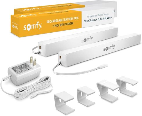 somfy Rechargeable Battery Pack 2-Pack & Charger Bundle - Power Blinds, Shades, Curtains - Long-Lasting, Easy Install - Wall Mount Clips Included - #9021217, #9025166 in Saudi Arabia