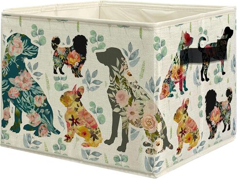 Floral Dog Storage Bins, Dog Lover Mom Gifts, Sage Green Eucalyptus Botanical Dogs Collapsible Storage Box Laundry Basket with Handle for Home Bedroom Bathroom Office Clothes Books in Kuwait