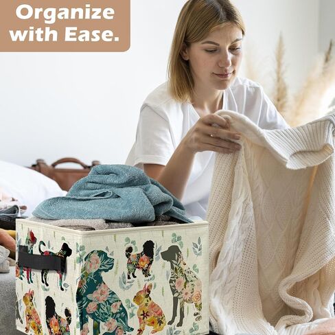 Floral Dog Storage Bins, Dog Lover Mom Gifts, Sage Green Eucalyptus Botanical Dogs Collapsible Storage Box Laundry Basket with Handle for Home Bedroom Bathroom Office Clothes Books in Kuwait