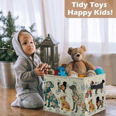 Floral Dog Storage Bins, Dog Lover Mom Gifts, Sage Green Eucalyptus Botanical Dogs Collapsible Storage Box Laundry Basket with Handle for Home Bedroom Bathroom Office Clothes Books in Kuwait
