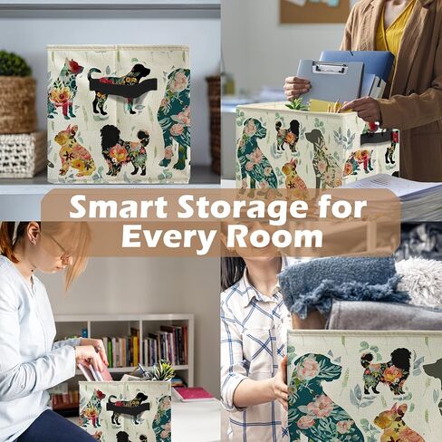 Floral Dog Storage Bins, Dog Lover Mom Gifts, Sage Green Eucalyptus Botanical Dogs Collapsible Storage Box Laundry Basket with Handle for Home Bedroom Bathroom Office Clothes Books in Kuwait
