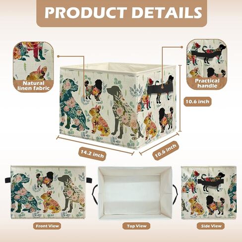 Floral Dog Storage Bins, Dog Lover Mom Gifts, Sage Green Eucalyptus Botanical Dogs Collapsible Storage Box Laundry Basket with Handle for Home Bedroom Bathroom Office Clothes Books in Kuwait