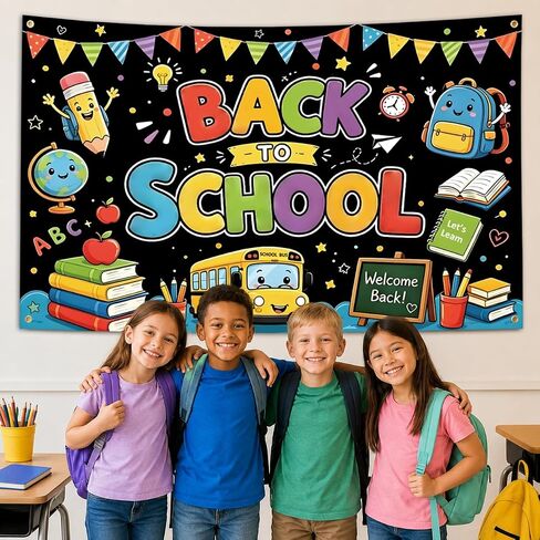 Back to School Decorations Large First Day of School Backdrop Welcome Back Sign for Classroom Decorations Teacher Photo Booth Props Party Supplies 71 x 59 Inches in Kuwait
