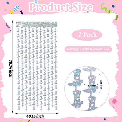 2 Pcs Cowgirl Party Decorations, Silver Foil Boot Curtain for Photo Birthday Bachelorette Wedding Disco Party Booth Decorations Nashville in Saudi Arabia
