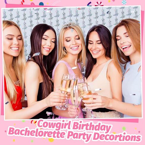 2 Pcs Cowgirl Party Decorations, Silver Foil Boot Curtain for Photo Birthday Bachelorette Wedding Disco Party Booth Decorations Nashville in Saudi Arabia