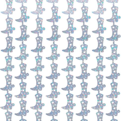 2 Pcs Cowgirl Party Decorations, Silver Foil Boot Curtain for Photo Birthday Bachelorette Wedding Disco Party Booth Decorations Nashville in Saudi Arabia