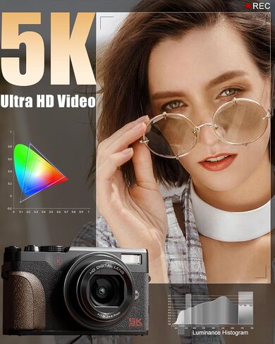 G-Anica 18X Zoom 5K Digital Camera for Photography with 180° Flip Screen | 64MP Vlogging Point and Shoot Camera Kit for Beginners, Autofocus Video Compact Camera 32GB Card, 2 Batteries in Kuwait